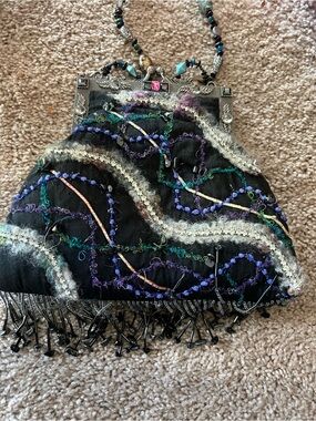 Mary Frances Beaded Black Evening Bag with Multicolor Embellishments